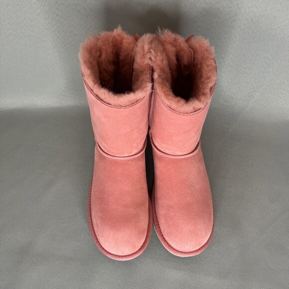 Women's Ugg Boots Size 7 Pink Bailey Bow Suede Wool Coquette Sold Out 1016225 - Picture 5 of 14